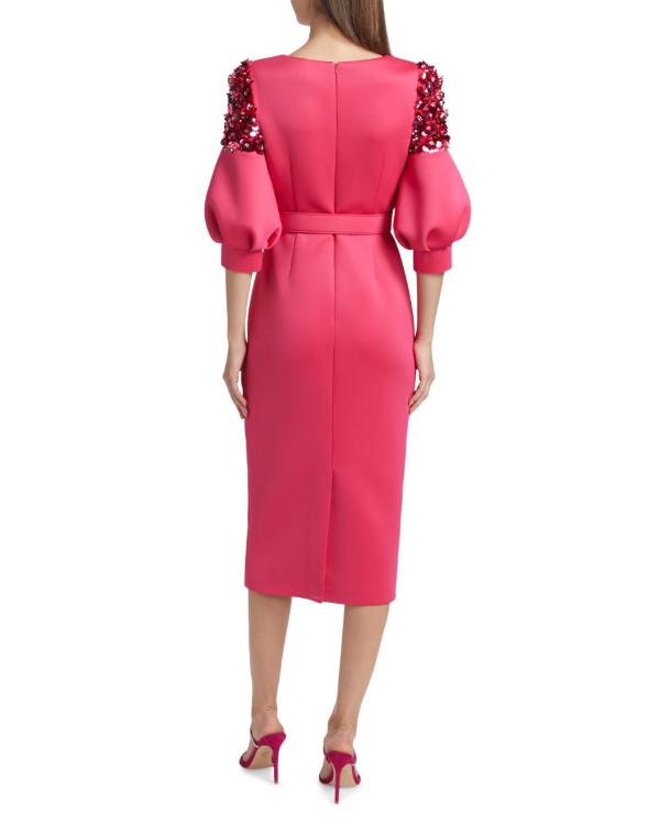 Elsbeth S03 Carrie Preston Pink Embellished Puff Sleeves Dress