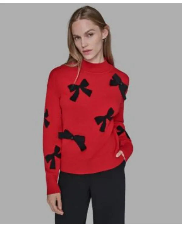 Elsbeth S03 Carrie Preston Red Bow Appliqué Sweater