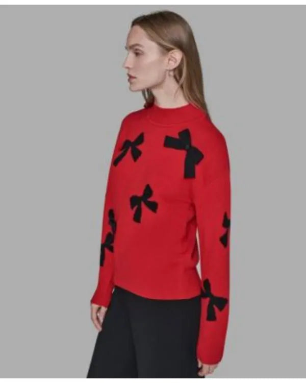 Elsbeth S03 Carrie Preston Red Bow Appliqué Sweater
