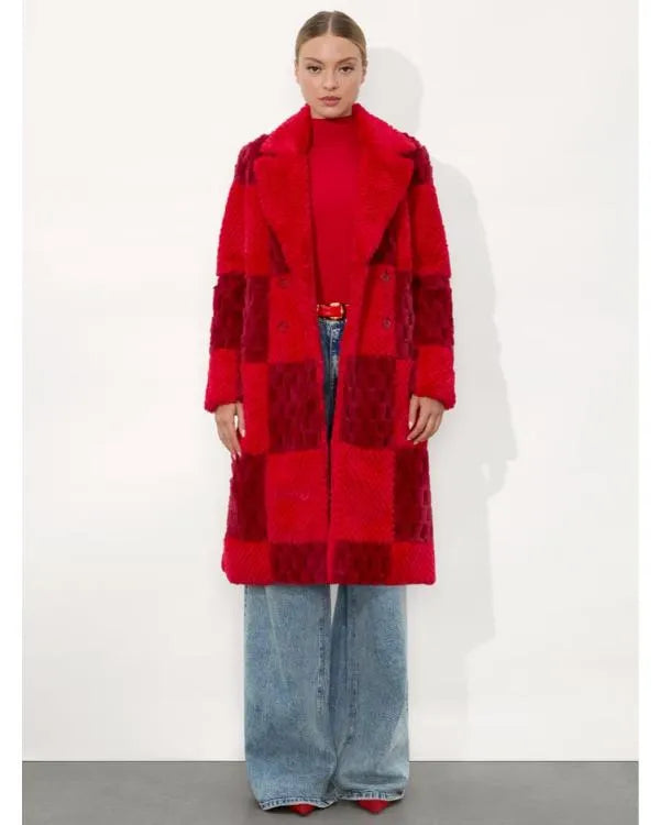 Elsbeth S03 Carrie Preston Red Faux Fur Peacoat