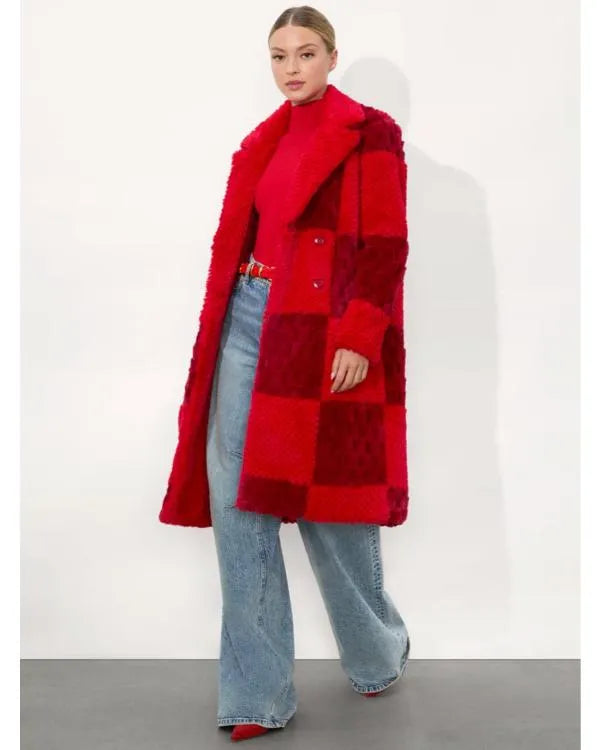 Elsbeth S03 Carrie Preston Red Faux Fur Peacoat