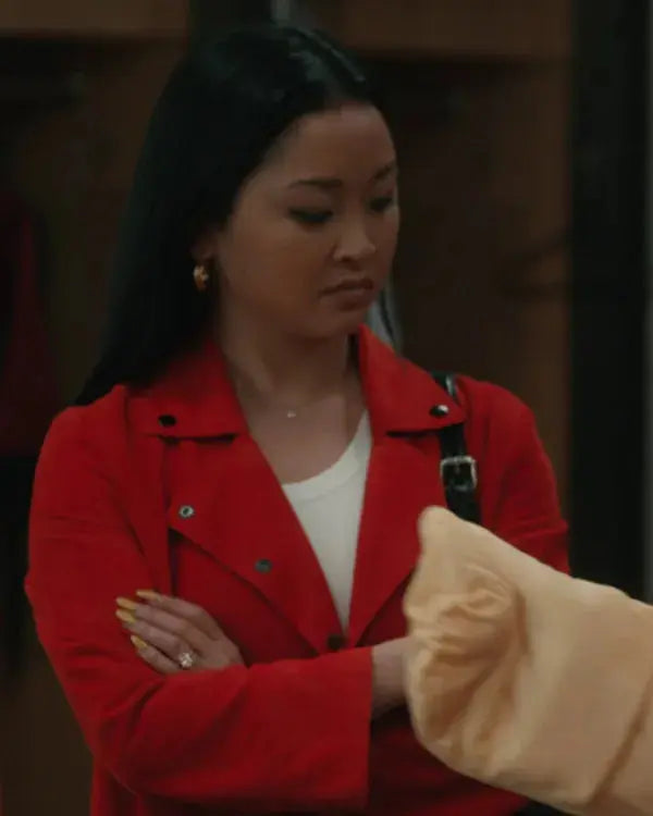 Elsbeth S03 Lana Condor Red Cropped Suede Jacket WorthVee