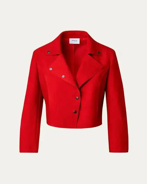 Elsbeth S03 Lana Condor Red Cropped Suede Jacket WorthVee