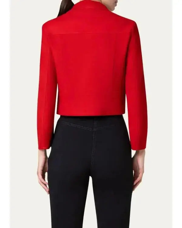 Elsbeth S03 Lana Condor Red Cropped Suede Jacket WorthVee