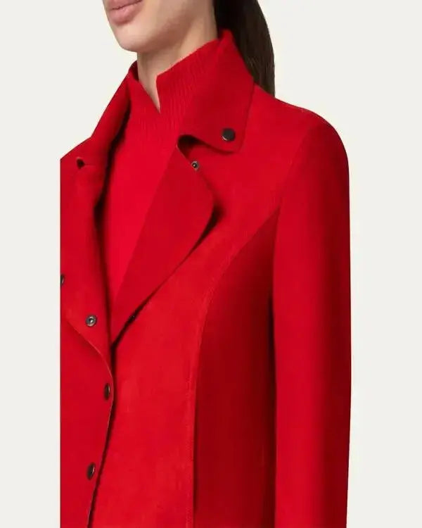 Elsbeth S03 Lana Condor Red Cropped Suede Jacket WorthVee