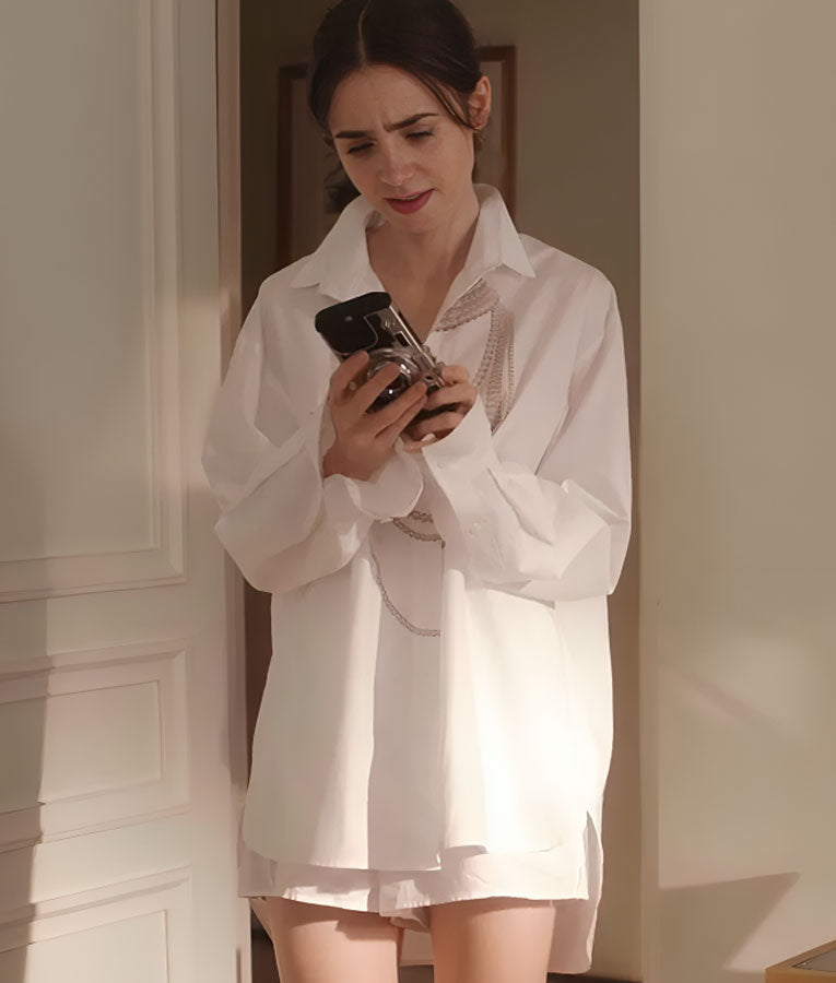 Emily In Paris S04 Lily Collins Pearl Print Shirt WorthVee