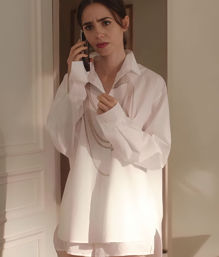 Emily In Paris S04 Lily Collins Pearl Print Shirt WorthVee