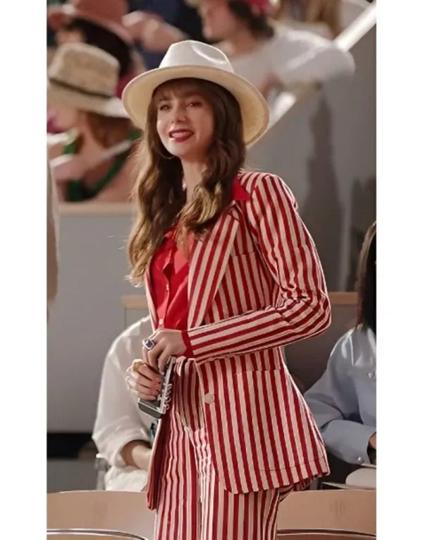 Emily In Paris S04 Lily Collins Red & White Striped Suit
