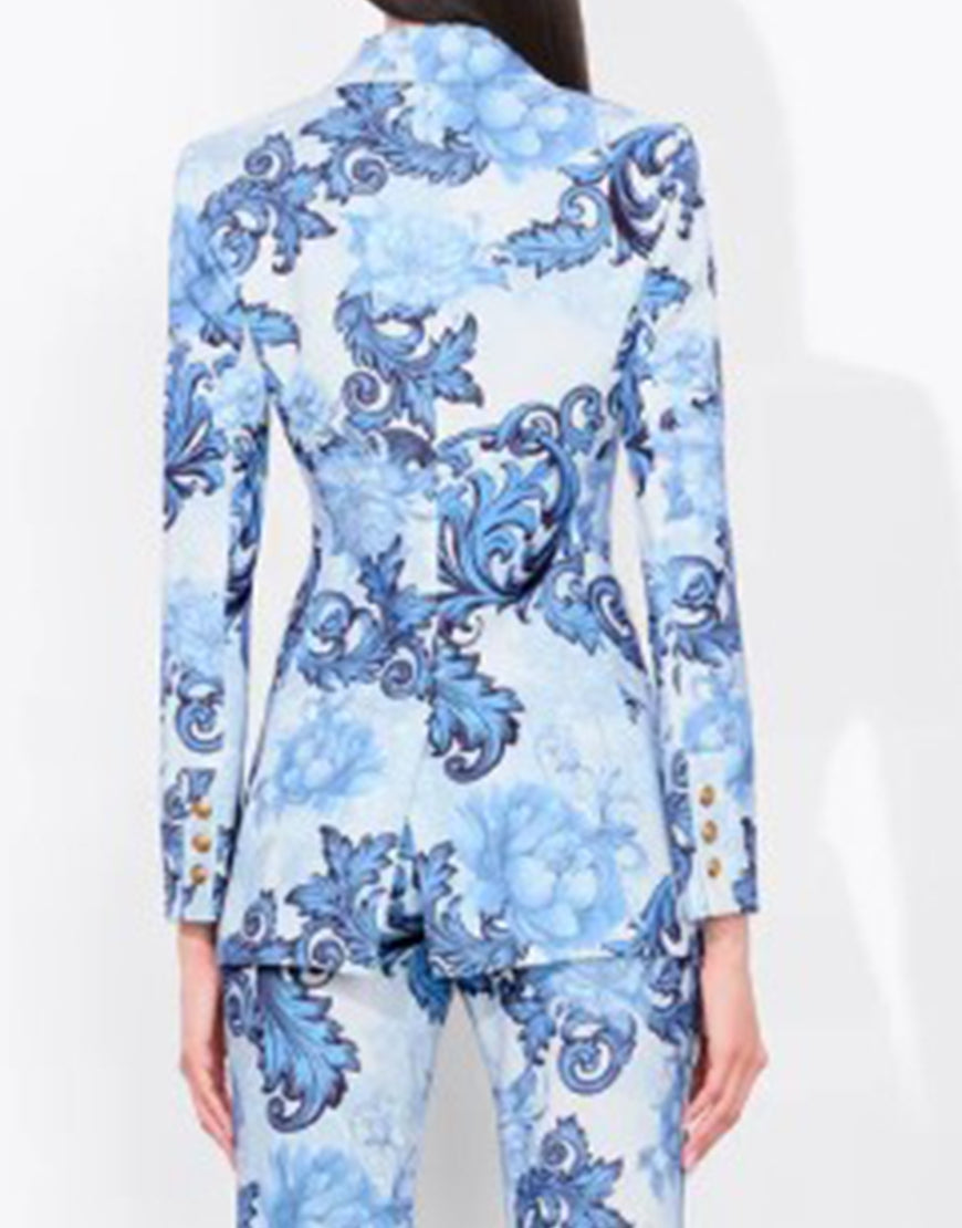 Emily In Paris S05 Lily Collins Blue Printed Blazer WorthVee