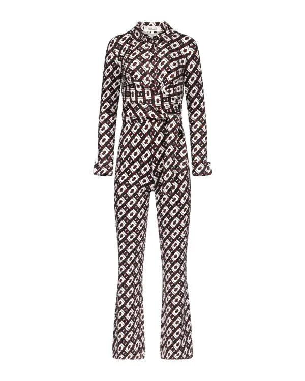 Emily In Paris S05 Lily Collins Brown Chain Print Jumpsuit
