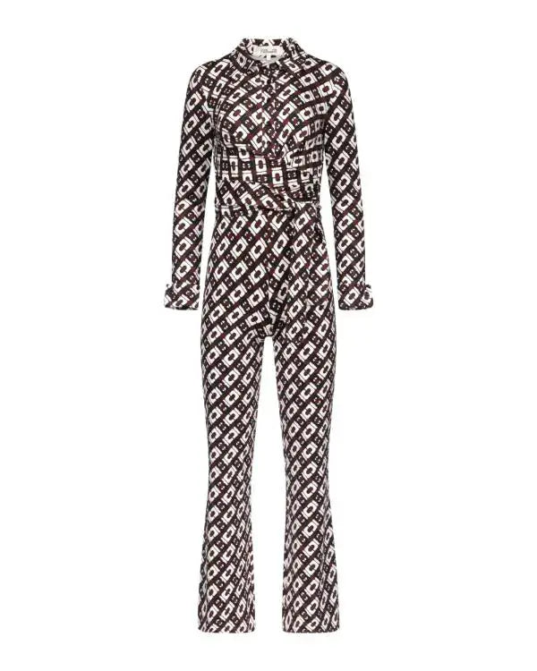 Emily In Paris S05 Lily Collins Brown Chain Print Jumpsuit WorthVee
