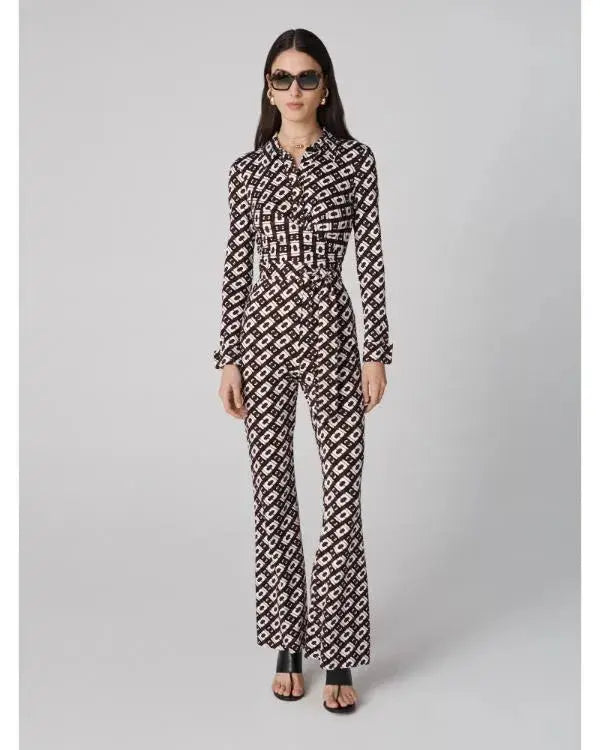 Emily In Paris S05 Lily Collins Brown Chain Print Jumpsuit WorthVee
