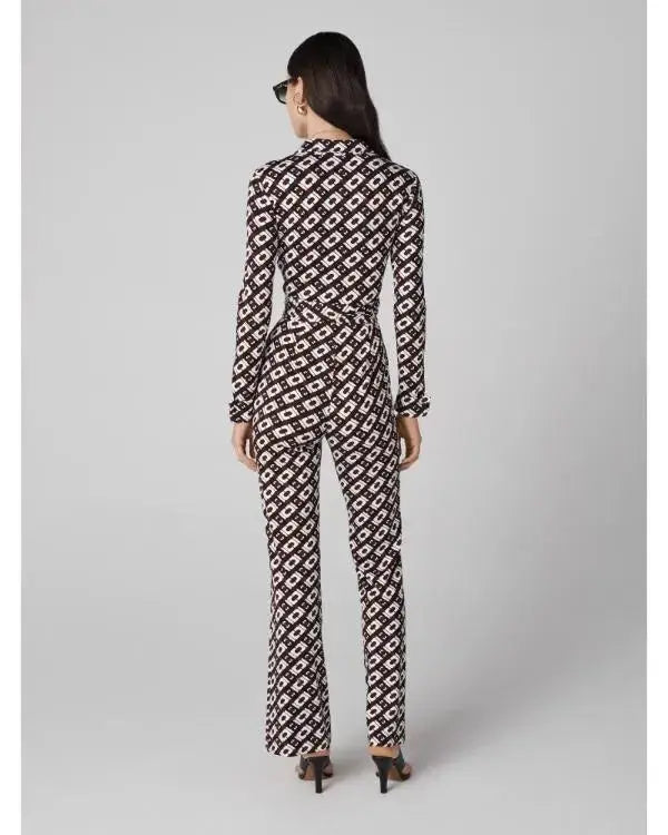 Emily In Paris S05 Lily Collins Brown Chain Print Jumpsuit WorthVee