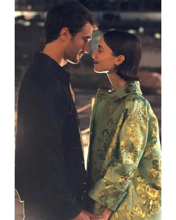 Emily In Paris S05 Lily Collins Green Floral Jacquard Coat WorthVee