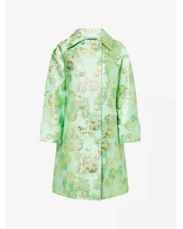 Emily In Paris S05 Lily Collins Green Floral Jacquard Coat WorthVee