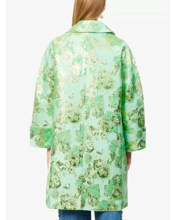 Emily In Paris S05 Lily Collins Green Floral Jacquard Coat WorthVee