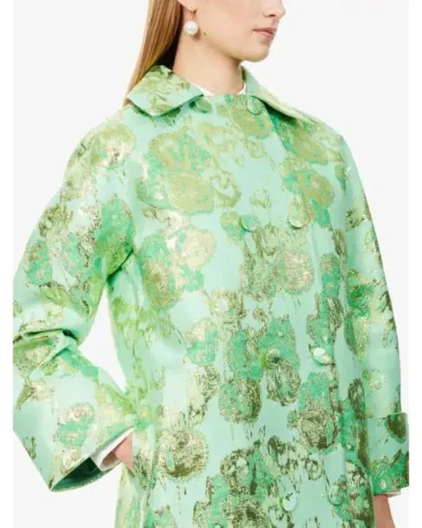 Emily In Paris S05 Lily Collins Green Floral Jacquard Coat WorthVee