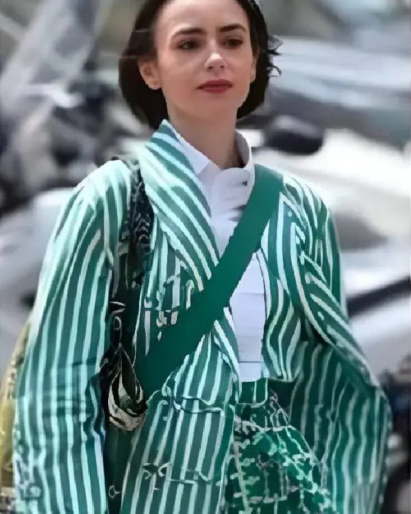 Emily In Paris S05 Lily Collins Green Striped Jacket WorthVee