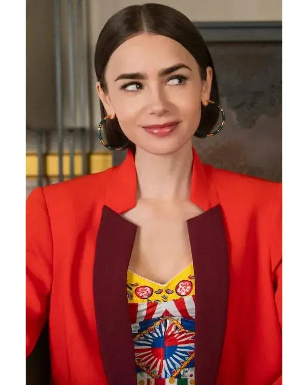 Emily In Paris S05 Lily Collins Two-Tone Red Blazer WorthVee