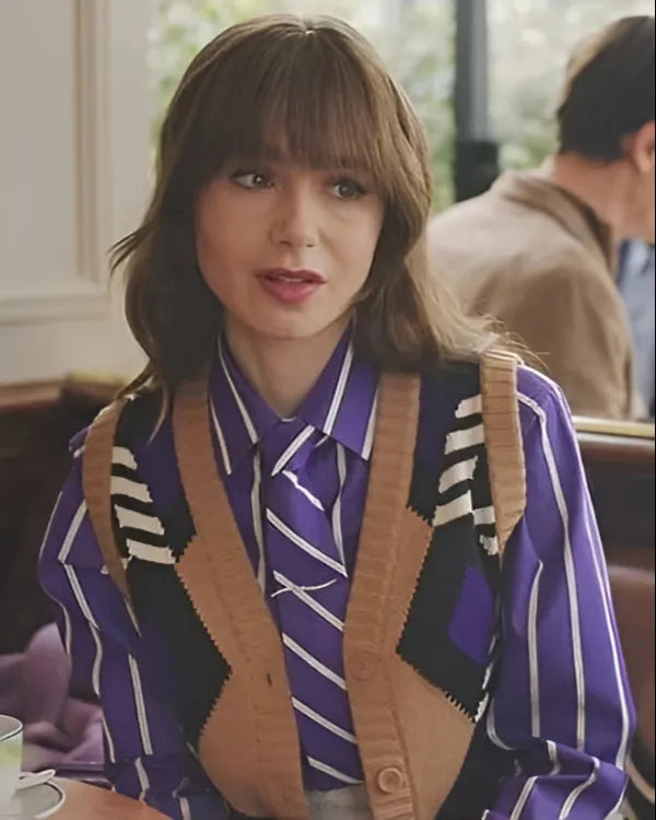 Emily in Paris S4 Emily Cooper Purple Striped Shirt