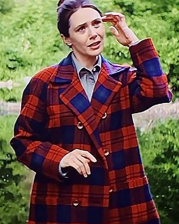 Eternity Elizabeth Olsen Red Plaid Coat