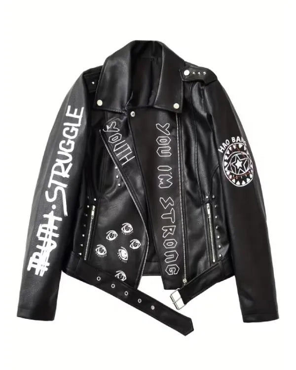 Eye Dare You Black Leather Jacket