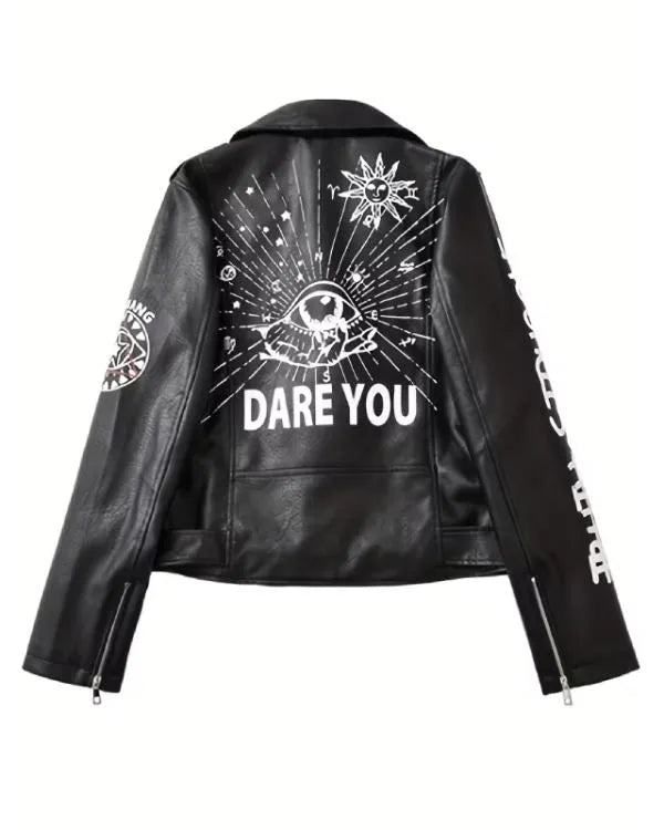 Eye Dare You Black Leather Jacket