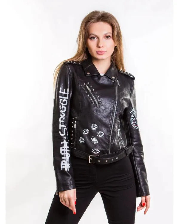 Eye Dare You Black Leather Jacket