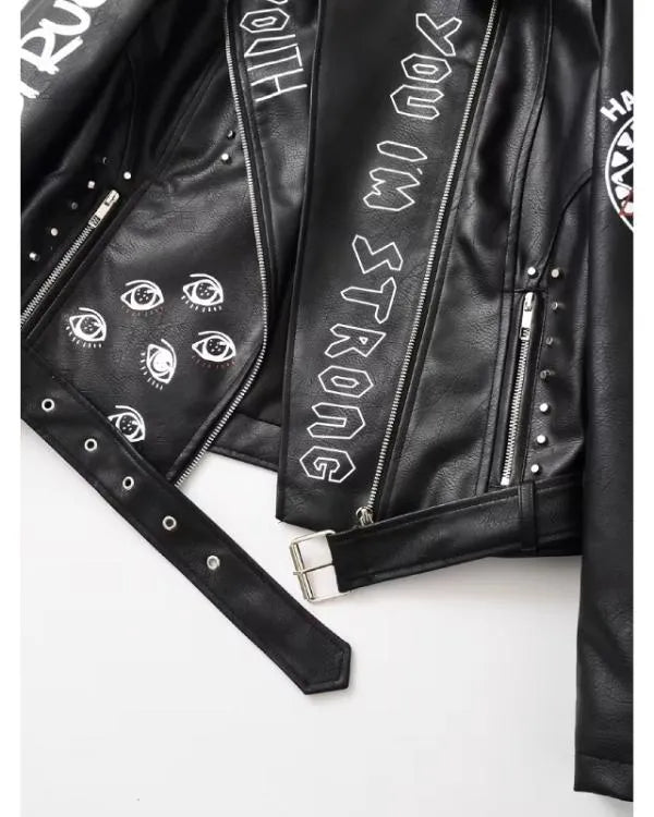 Eye Dare You Black Leather Jacket