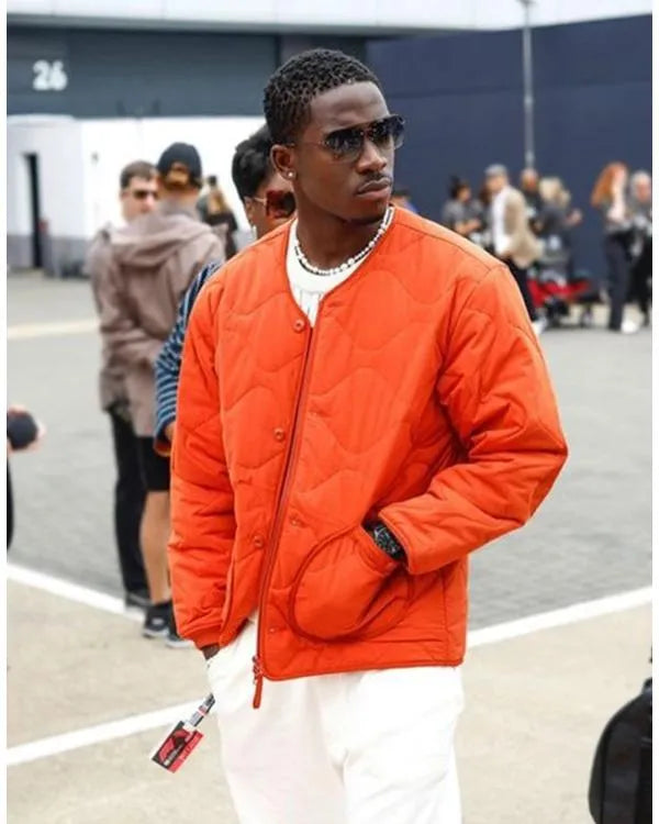 F1 2025 Damson Idris Orange Quilted Bomber Jacket
