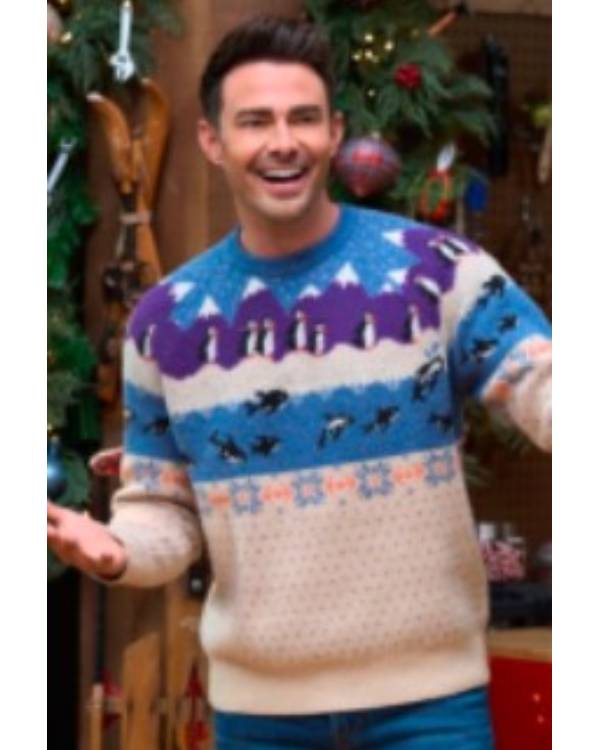 Finding Mr Christmas Jonathan Bennett Blue Arctic Animal Printed Sweater