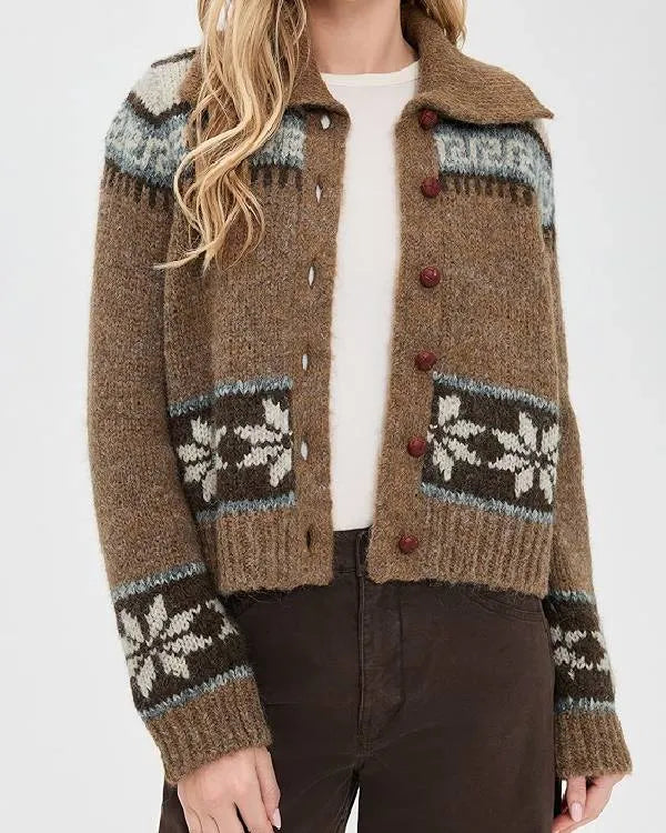 Fixer Upper Colorado Mountain House S01 Joanna Gaines Brown Fairisle Cardigan