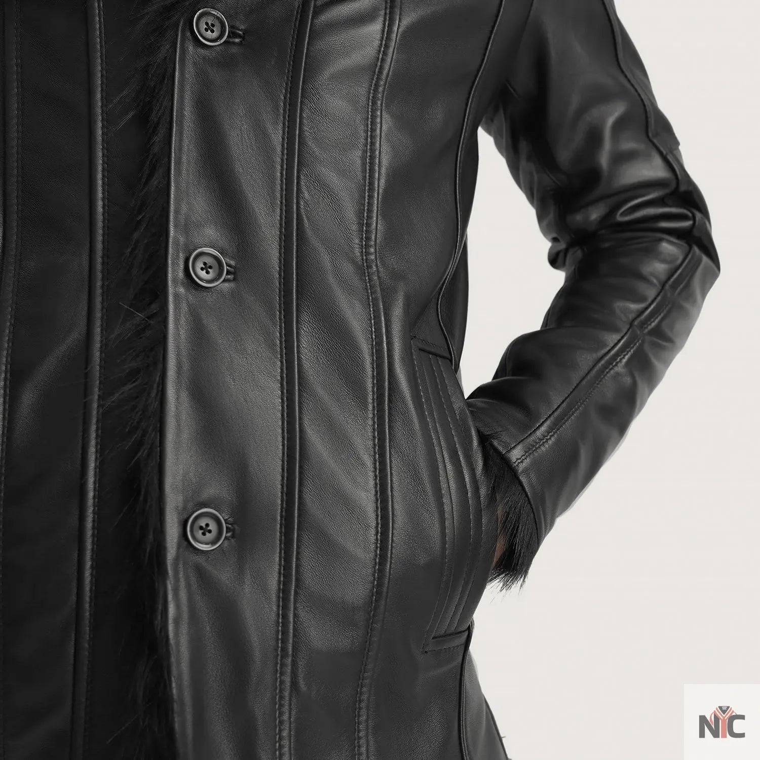 Furcliff Black Leather Coat Clanton Jacket