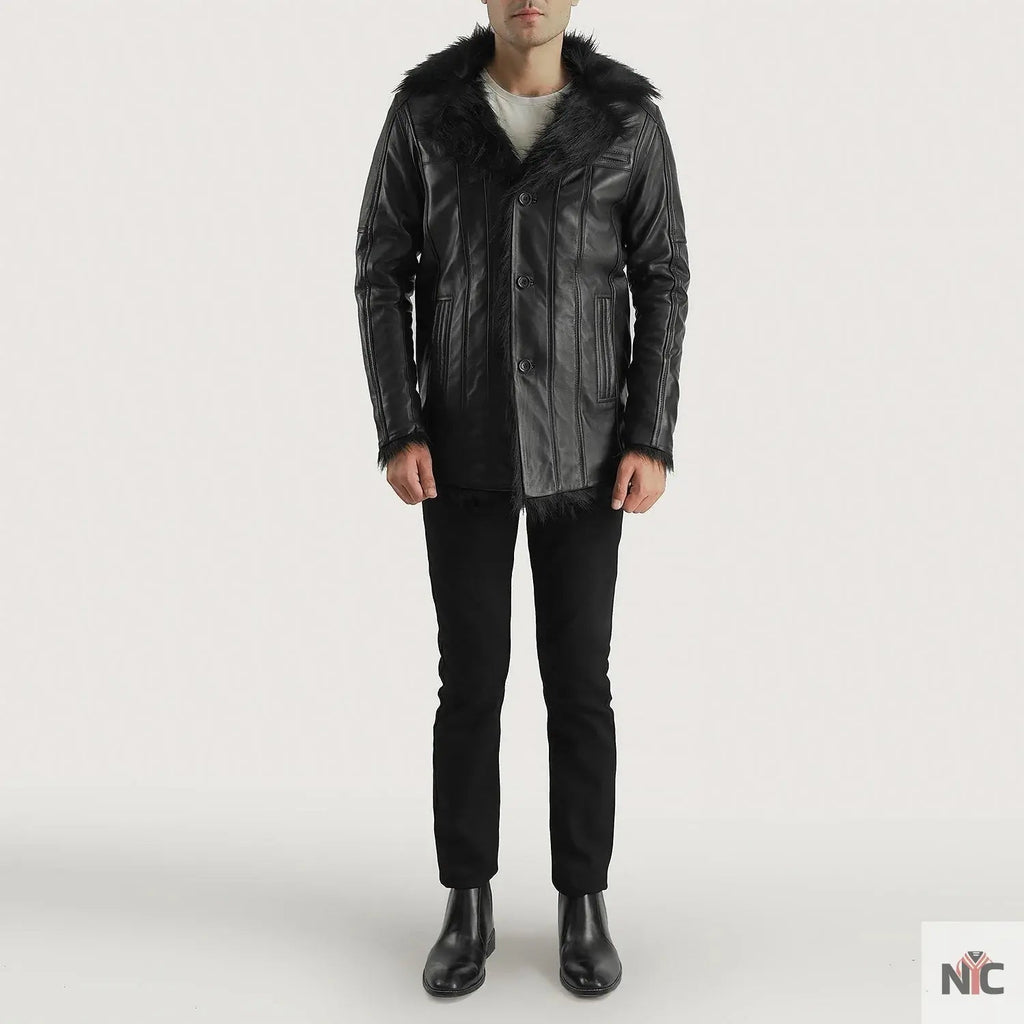 Furcliff Black Leather Coat Clanton Jacket