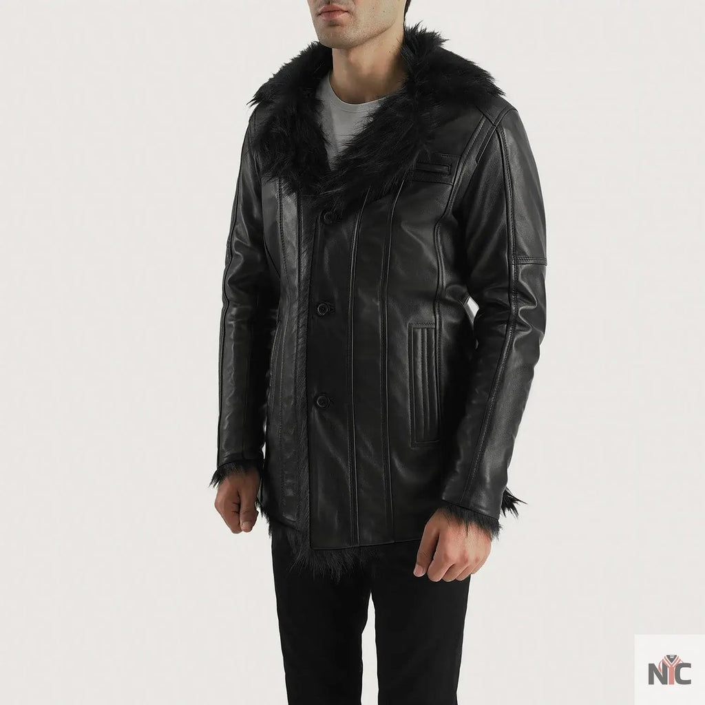 Furcliff Black Leather Coat Clanton Jacket