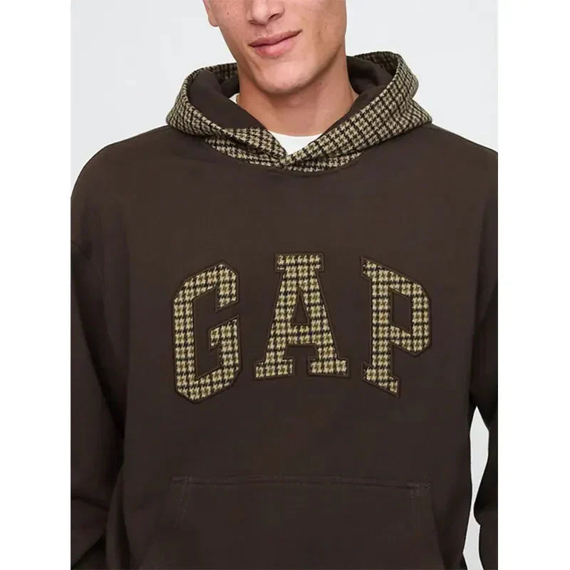 Gap Houndstooth Logo Dark Brown Hoodie Clanton Jacket