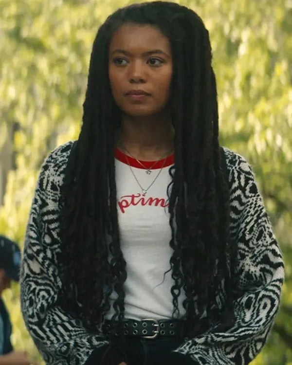 Gen V S01 2023 Jaz Sinclair Black & White Wavy Print Cardigan