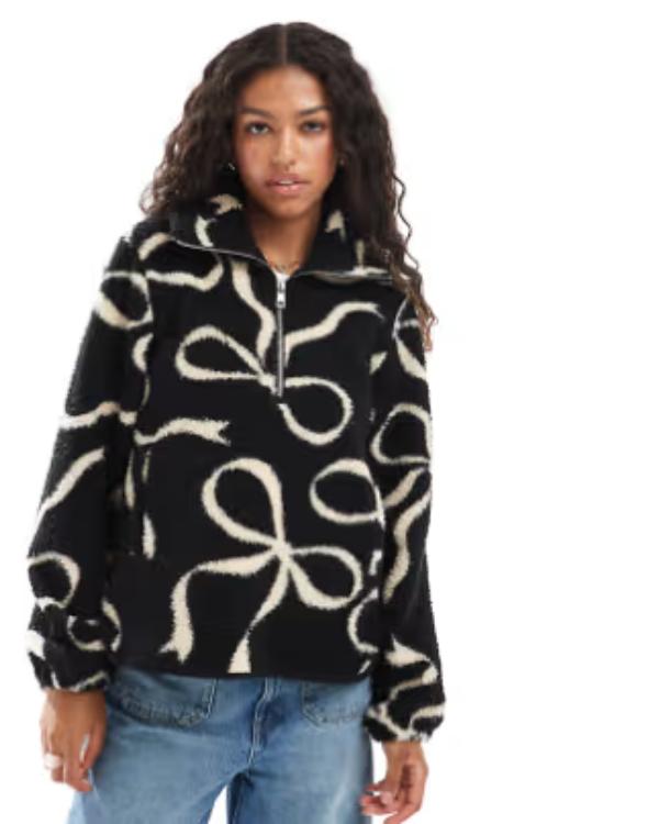 Gogglebox S26 Quarter Zip Bow Print Black Jacket