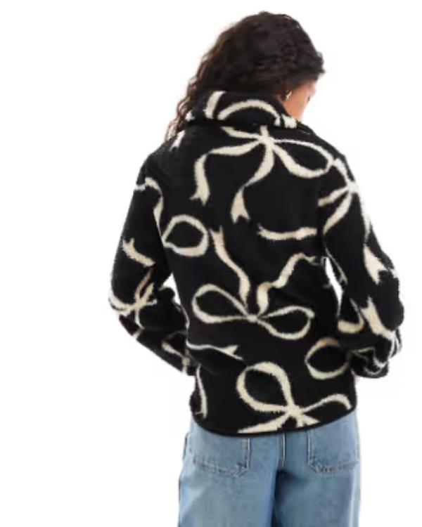 Gogglebox S26 Quarter Zip Bow Print Black Jacket