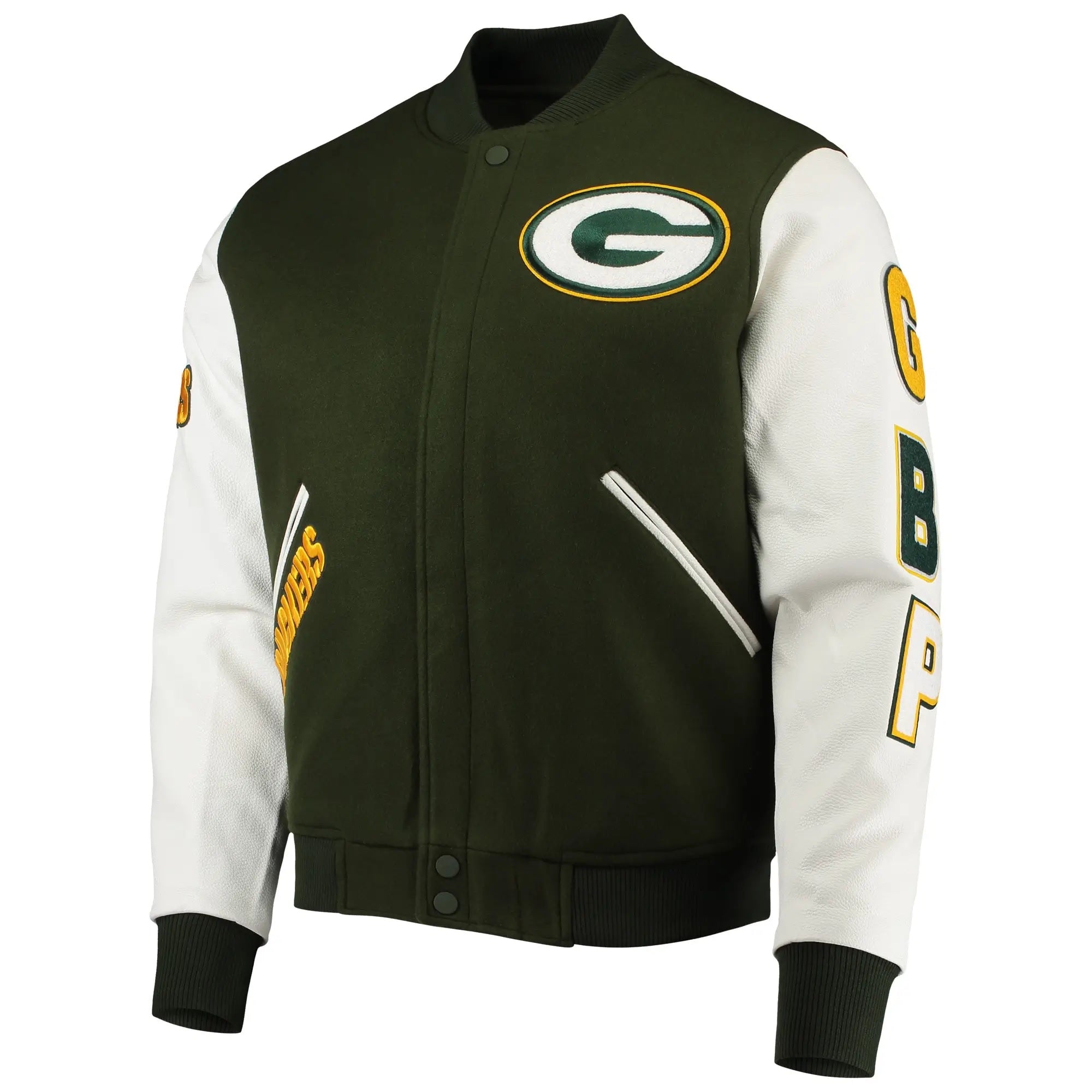 Green Bay Packers Full-zip Green and White Varsity Jacket WorthVee