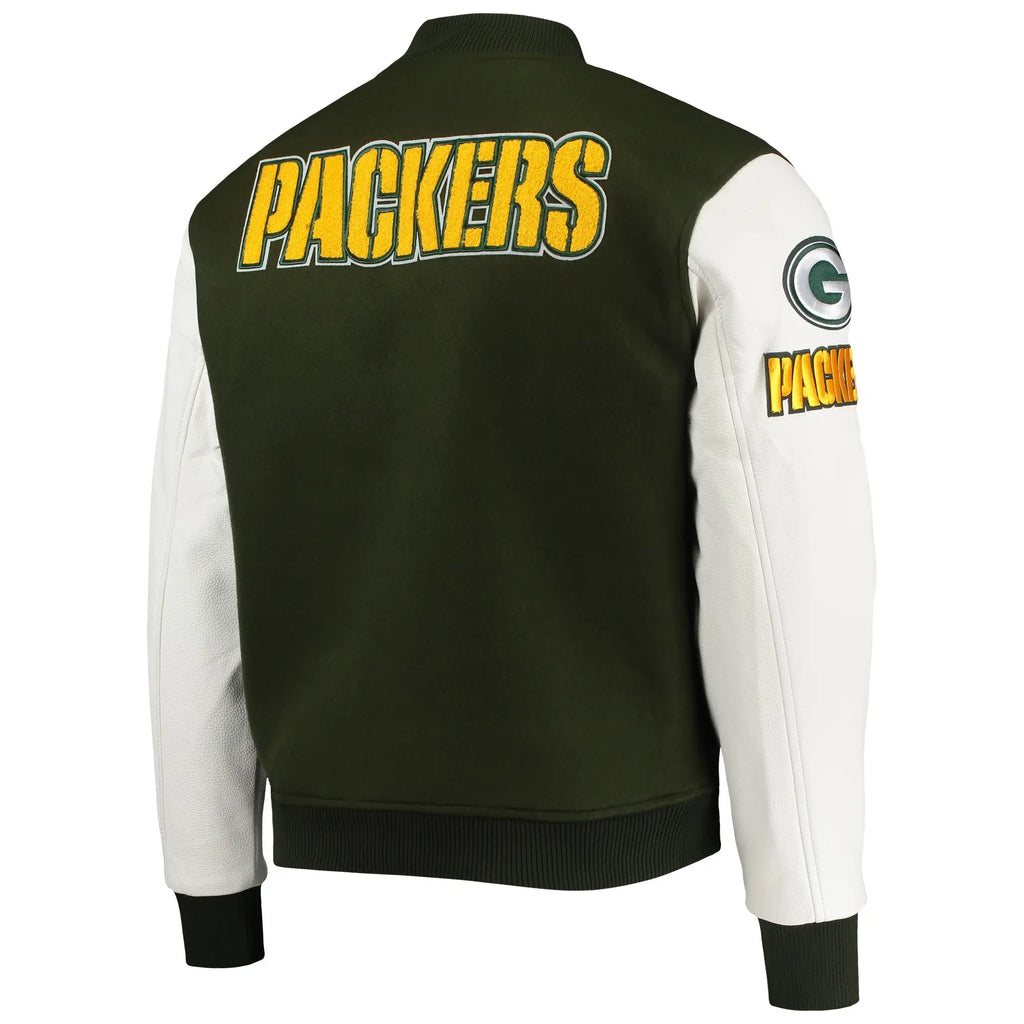 Green Bay Packers Full-zip Green and White Varsity Jacket WorthVee