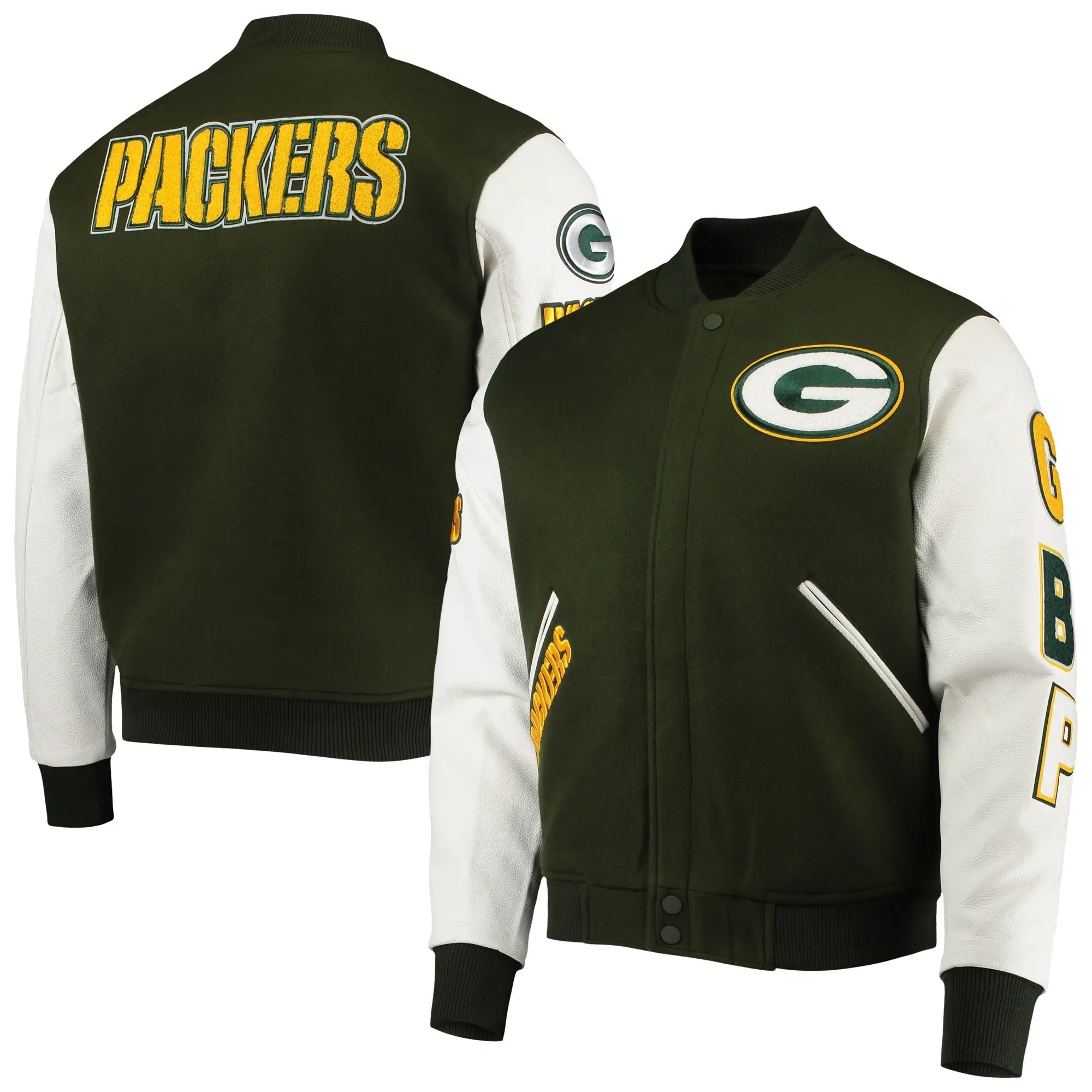 Green Bay Packers Full-zip Green and White Varsity Jacket WorthVee