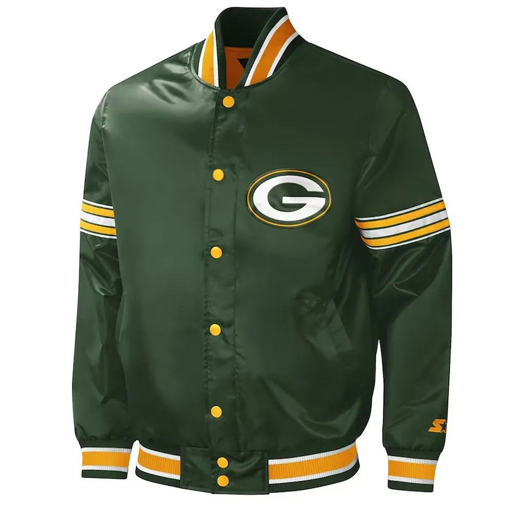 Green Bay Packers Midfield Varsity Green Satin Jacket WorthVee