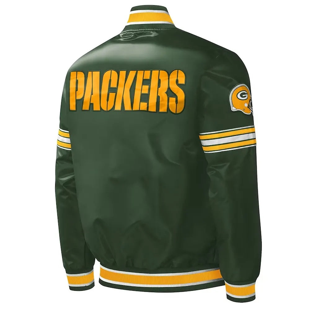 Green Bay Packers Midfield Varsity Green Satin Jacket WorthVee