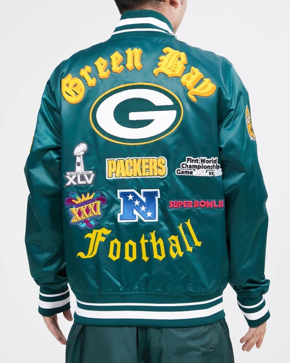 Green Bay Packers Old English Satin Jacket WorthVee