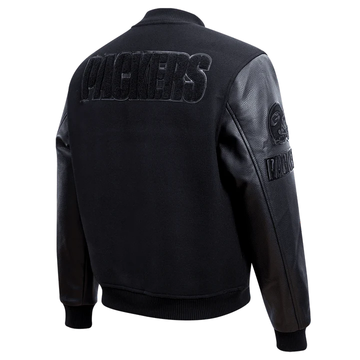 Green Bay Packers Triple Black Logo Varsity Jacket WorthVee