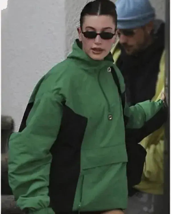 Hailey Bieber Green Half-Zip Anorak Jacket WorthVee