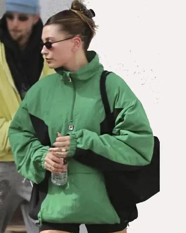 Hailey Bieber Green Half-Zip Anorak Jacket WorthVee