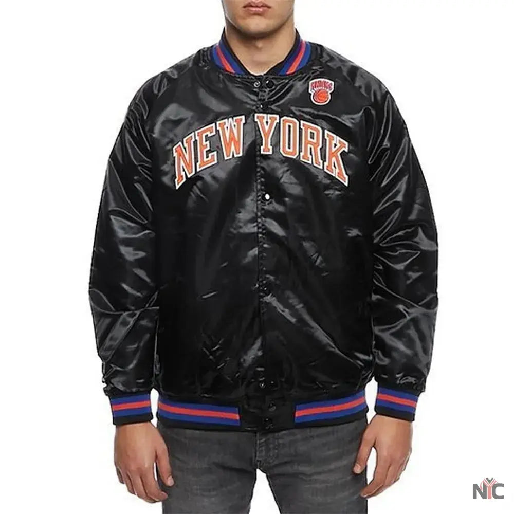 Hardwood Classics NY Knicks Satin Black Jacket Clanton Jacket