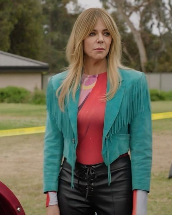 High Potential Kaitlin Olson Teal Fringed Jacket